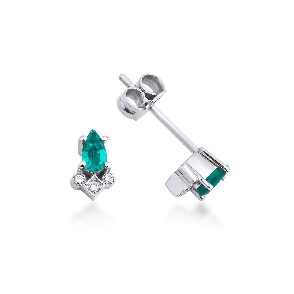 Damla Zümrüt Taşlı Pırlanta Altın Küpe