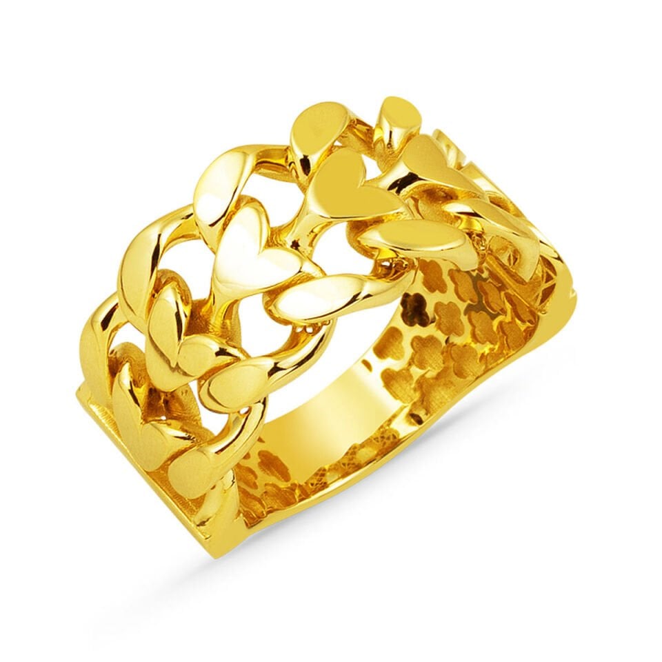 Kalp Desenli Burma 14 Ayar Altın Yüzük