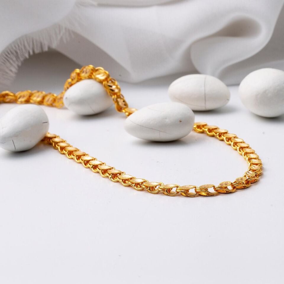 Karpuz Çekirdeği Pullu 14 Ayar Altın Zincir 50 cm