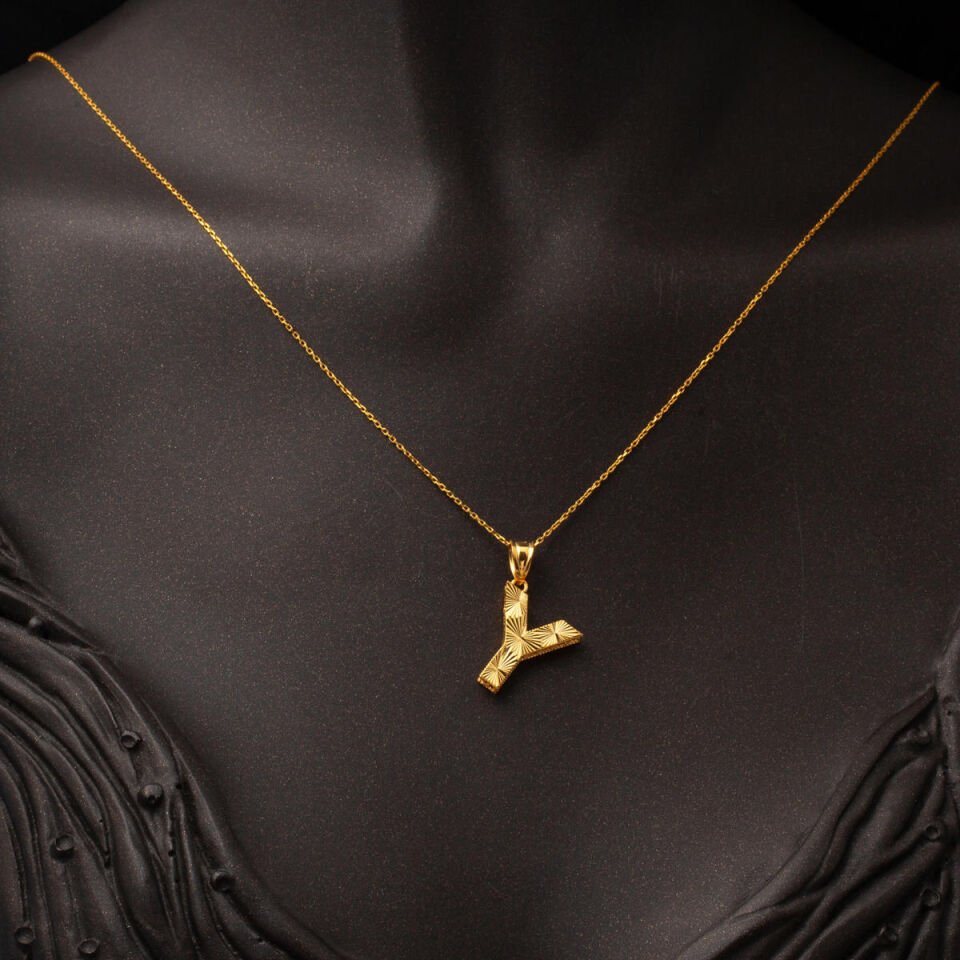 22 Ayar 3 Boyutlu Y Harf Altın Kolye