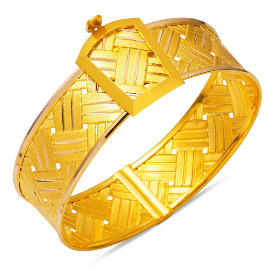 Hasır Model 14 Ayar Altın Kelepçe Bilezik