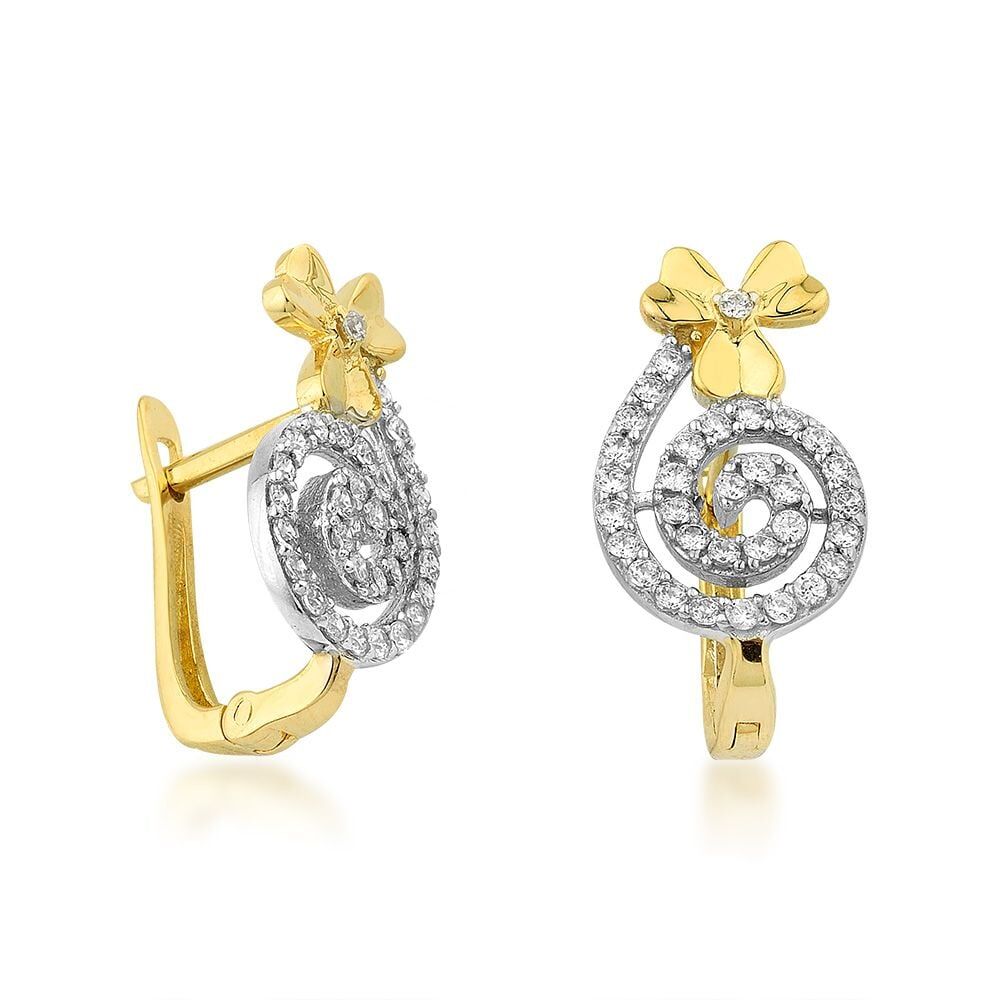 Çiçekli Lava 14 Ayar Altın Taşlı Küpe