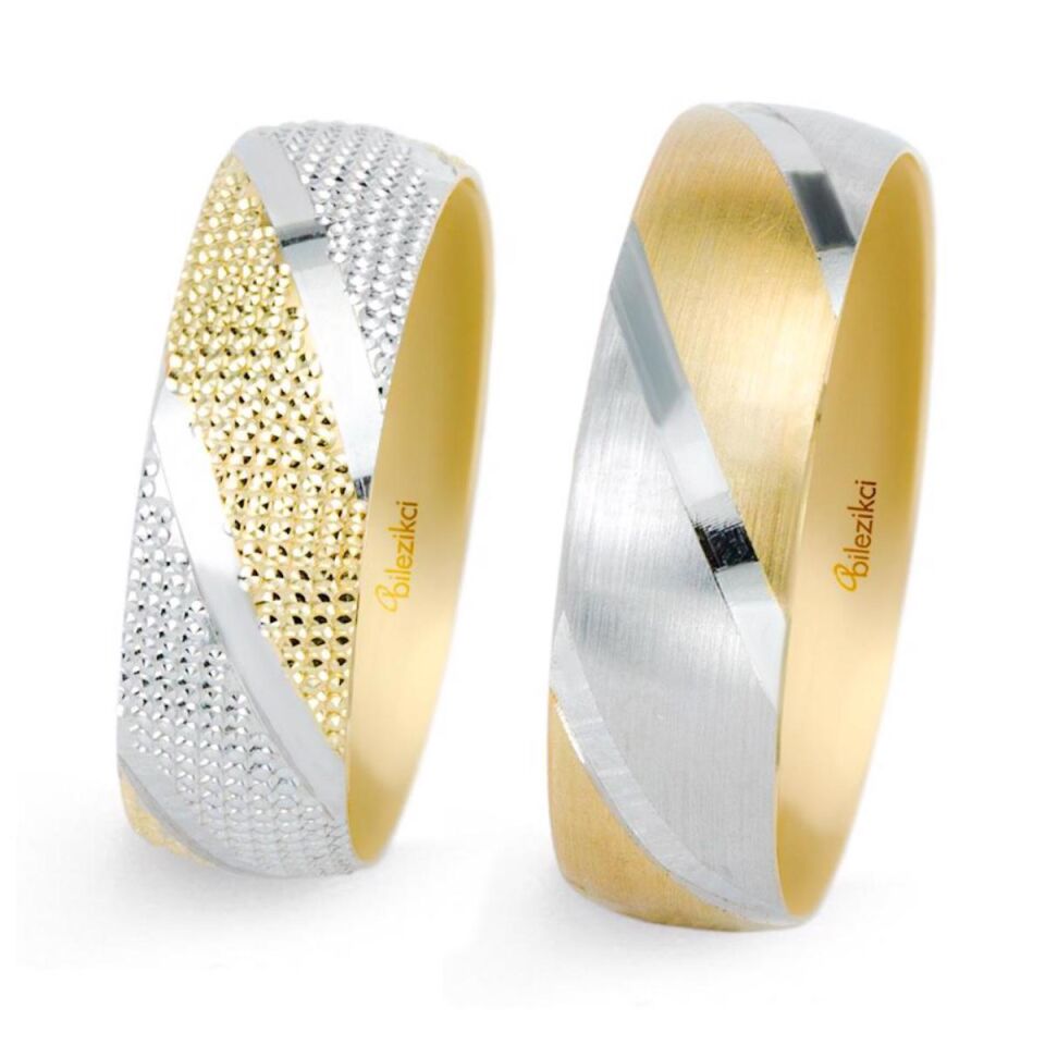 İki Renkli 14 Ayar Altın Alyans Takımı