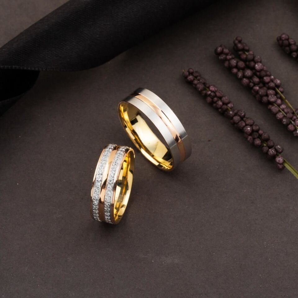 Rose Beyaz 14 Ayar Alyans Takımı