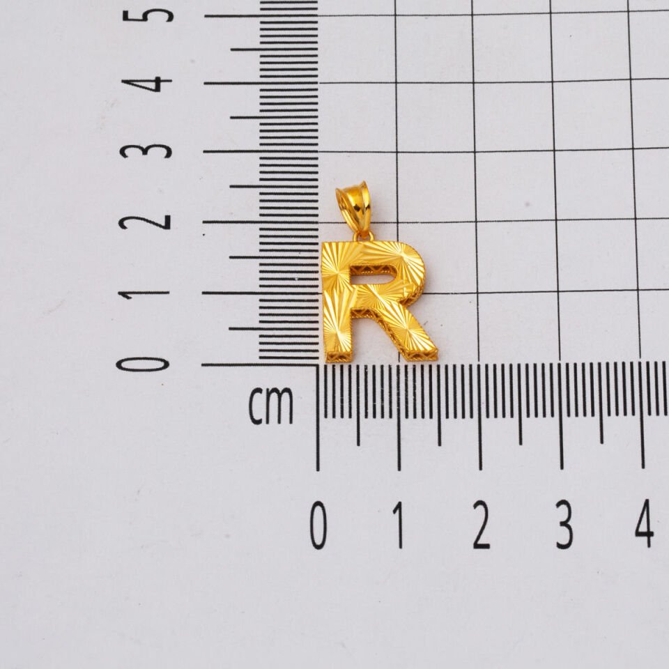 R Baş Harfi Üç Boyutlu 22 Ayar Kolye Ucu
