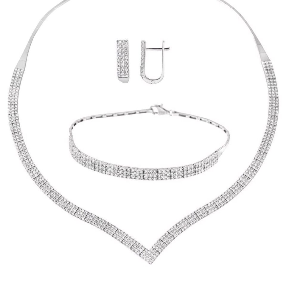 Çavuş 3 Sıra Suyolu Beyaz Altın Set