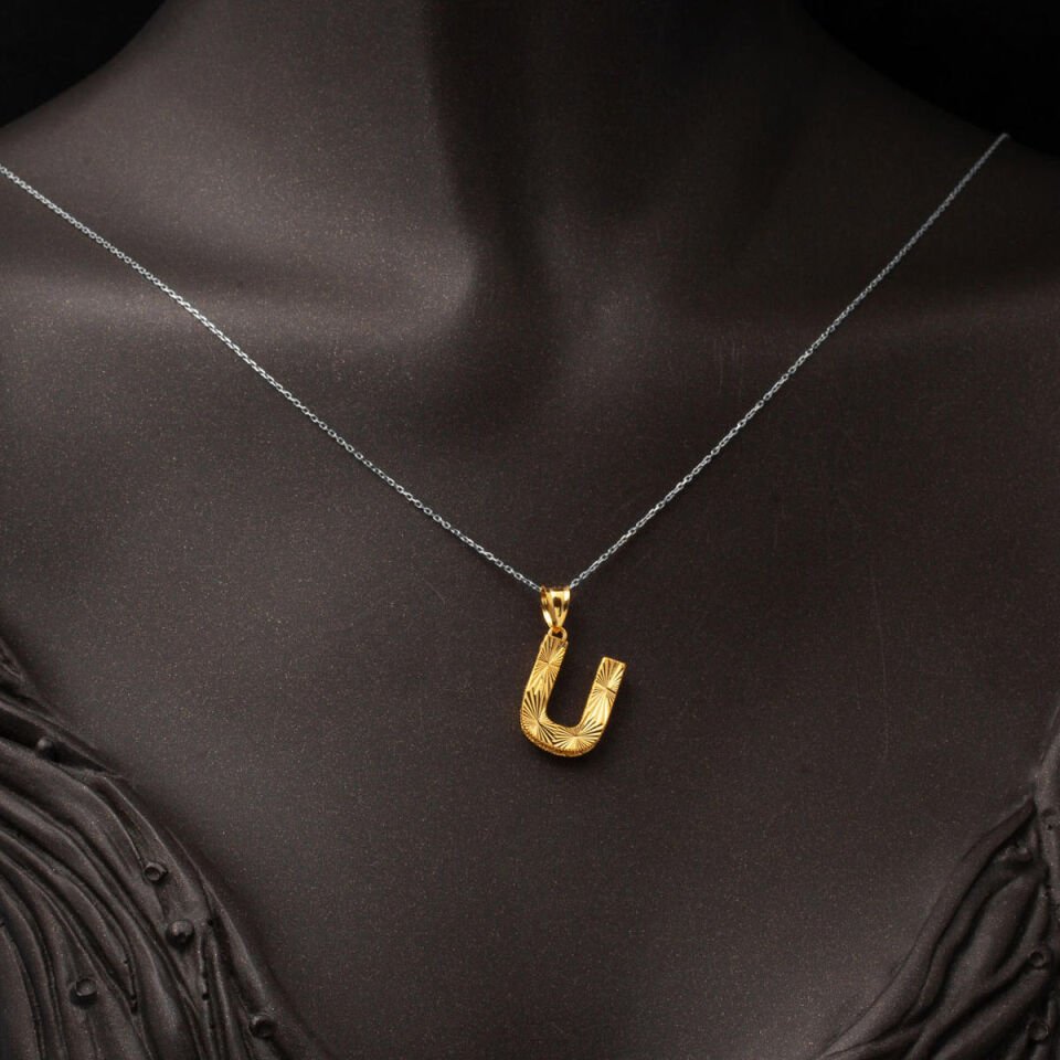 22 Ayar 3 Boyutlu U Harfi Kolye Ucu