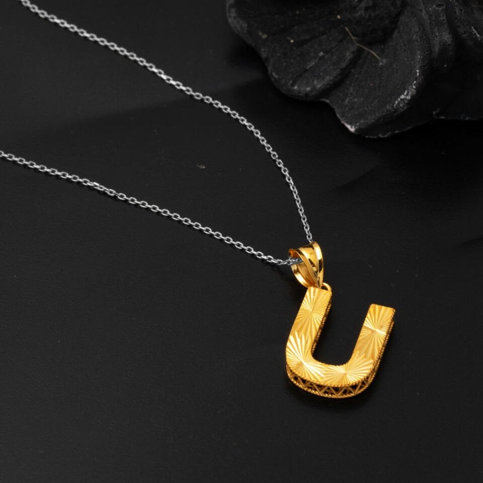 22 Ayar 3 Boyutlu U Harfi Kolye Ucu