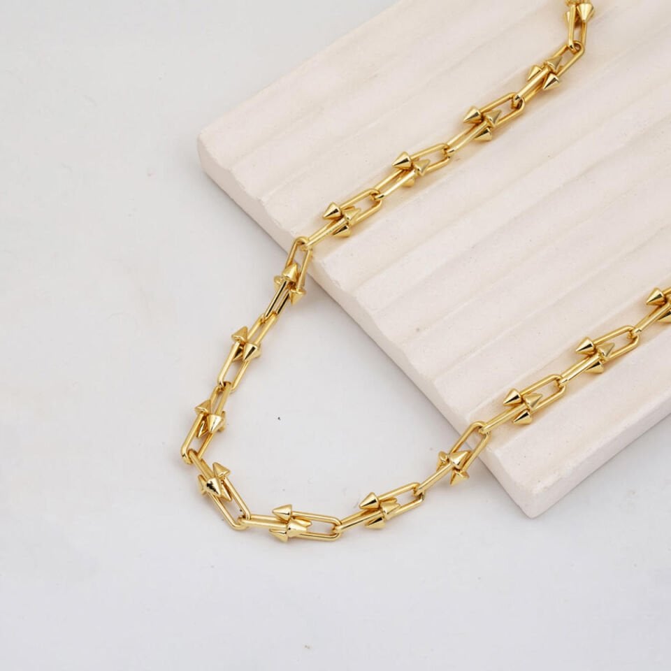 Çivili Tiffany Zincir Kolye 14 Ayar Altın 55 cm.