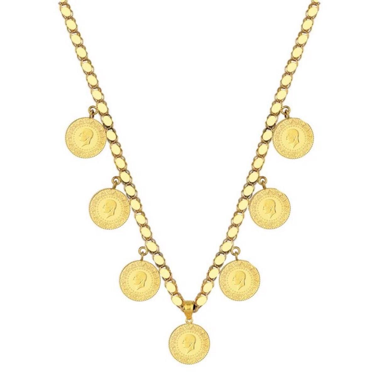 7 Çeyrek Altınlı Pullu Zincirli Gerdanlık Kolye