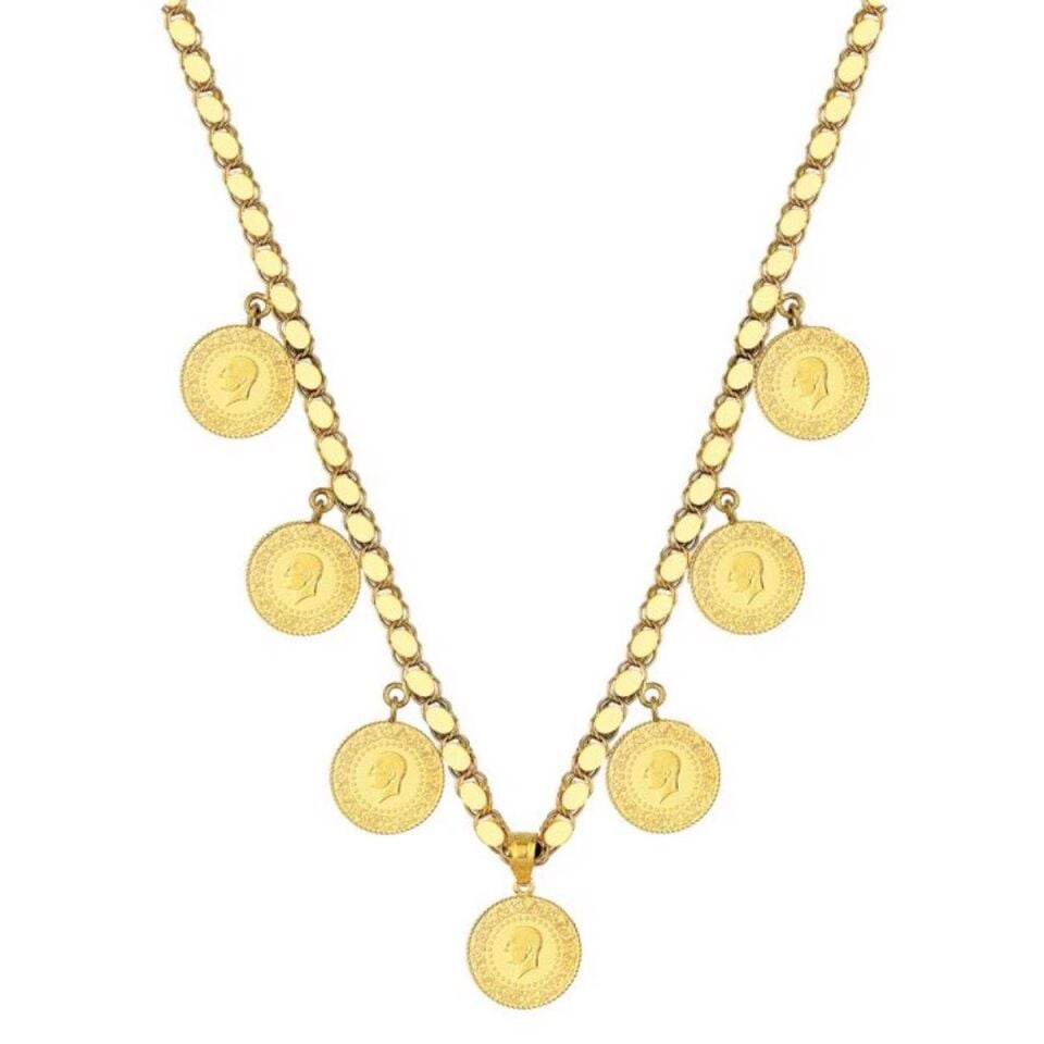 7 Çeyrek Altınlı Pullu Zincirli Gerdanlık Kolye