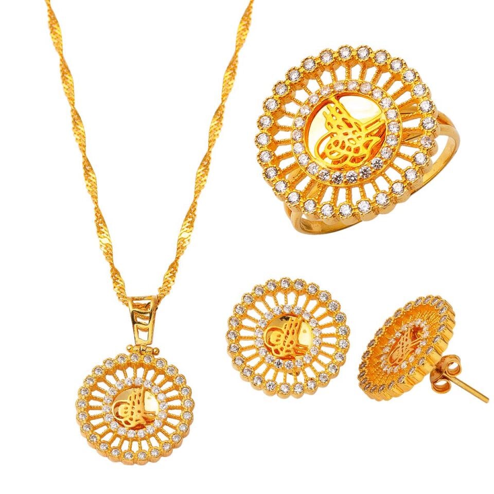 Hürrem Sultan Tuğralı 3'lü Altın Set