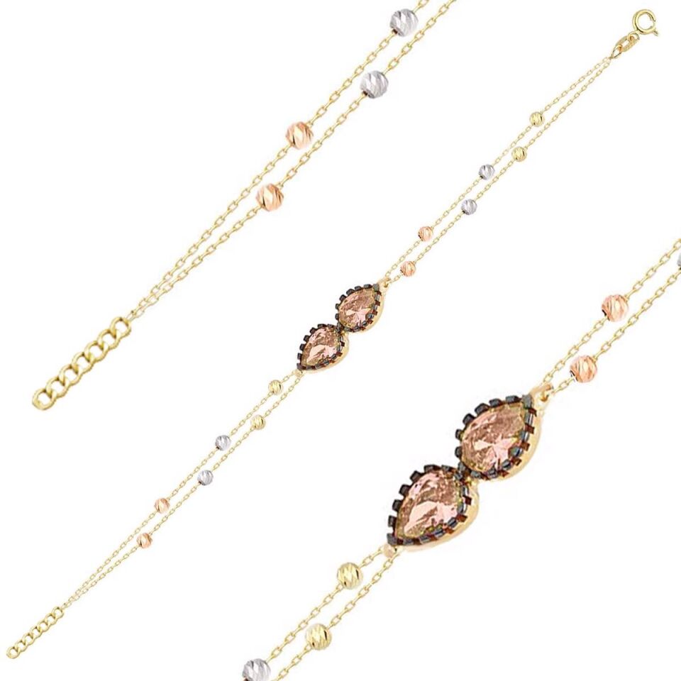 Damla Taşlı 14 Ayar Altın Top Top Bileklik