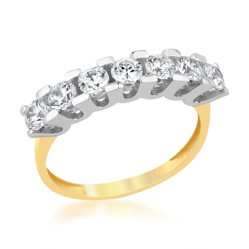 Çift Renkli Yeditaş 14 Ayar Altın Yüzük