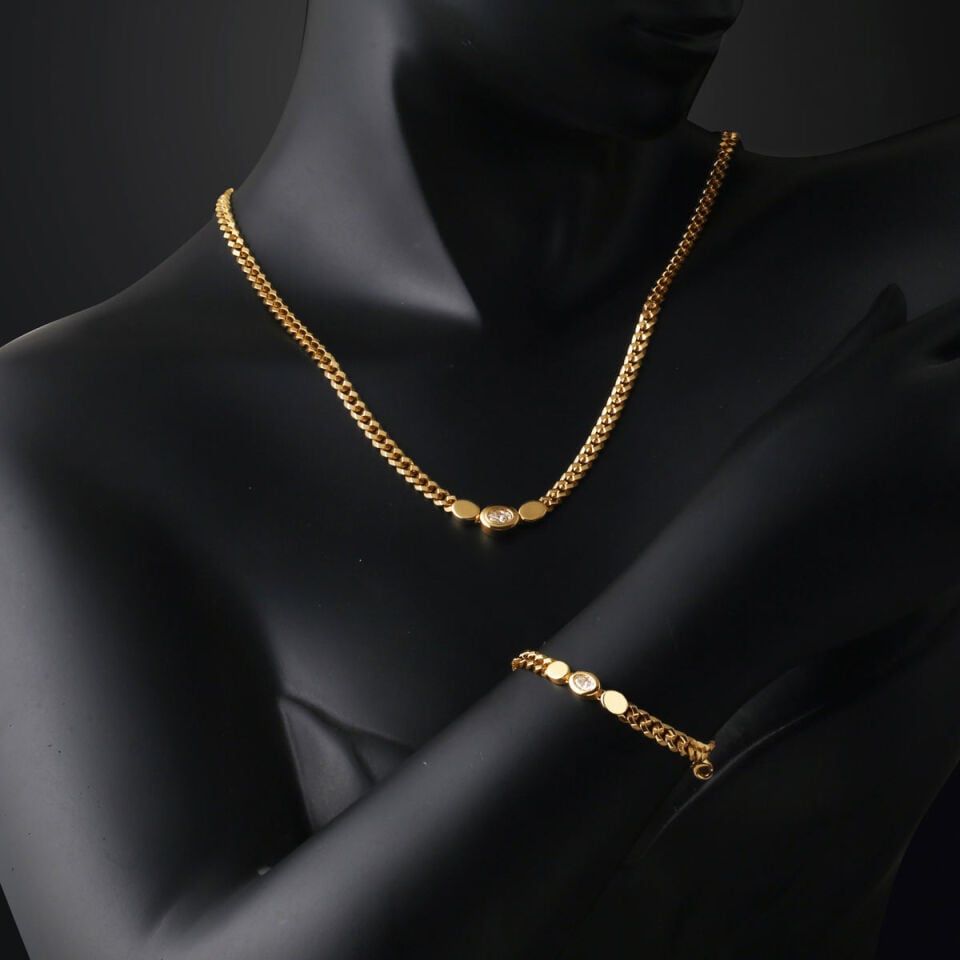 1.50 Karat Mozanit Taşlı Takı Seti 14K Altın