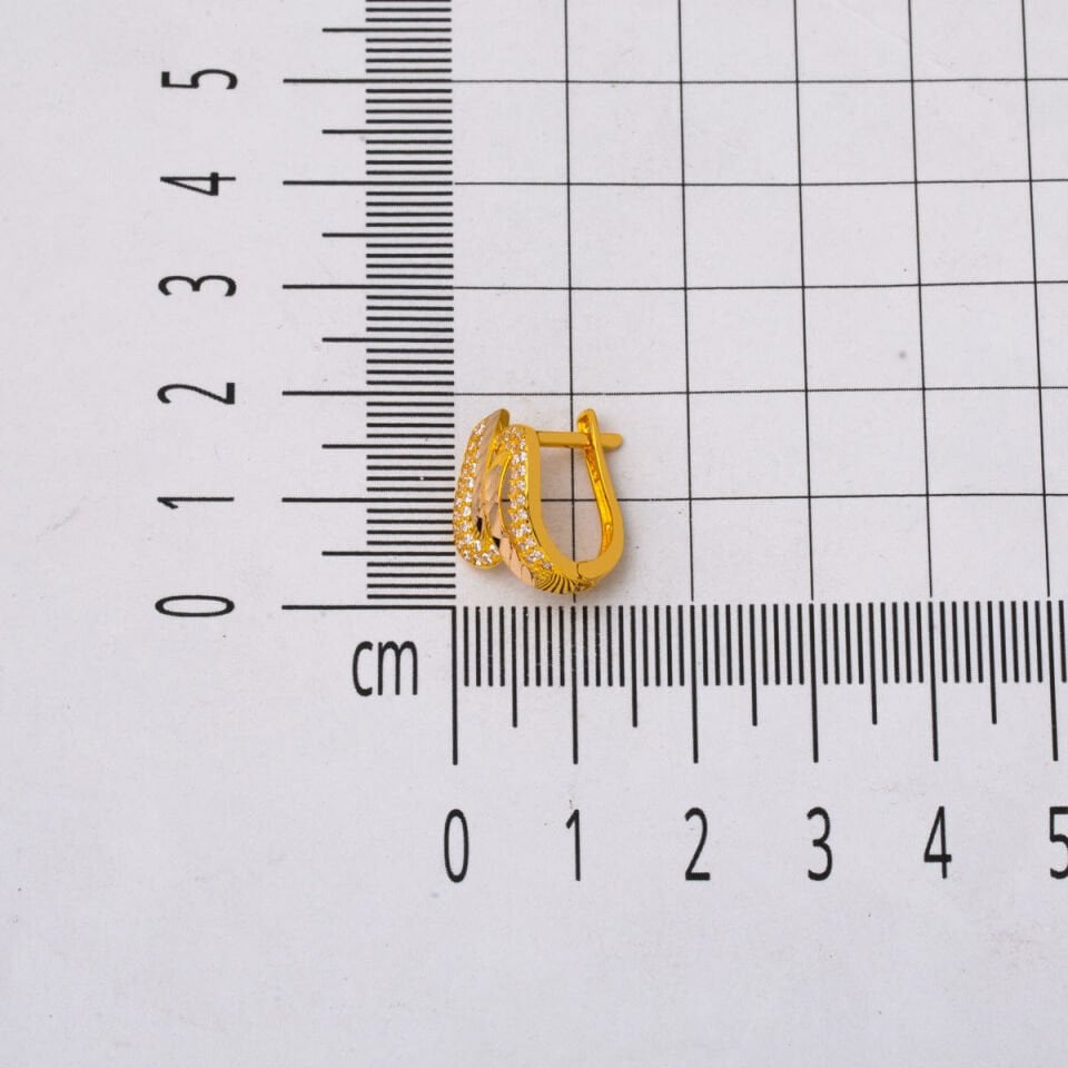 14 Ayar Asimetrik Taşlı Altın Küpe