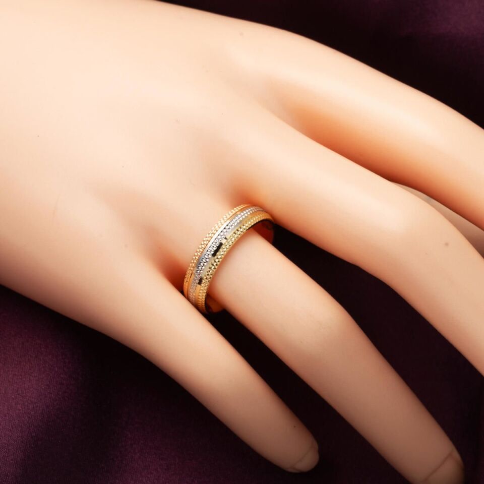 Üç Renkli 14 Ayar Altın Modern Erkek Alyans