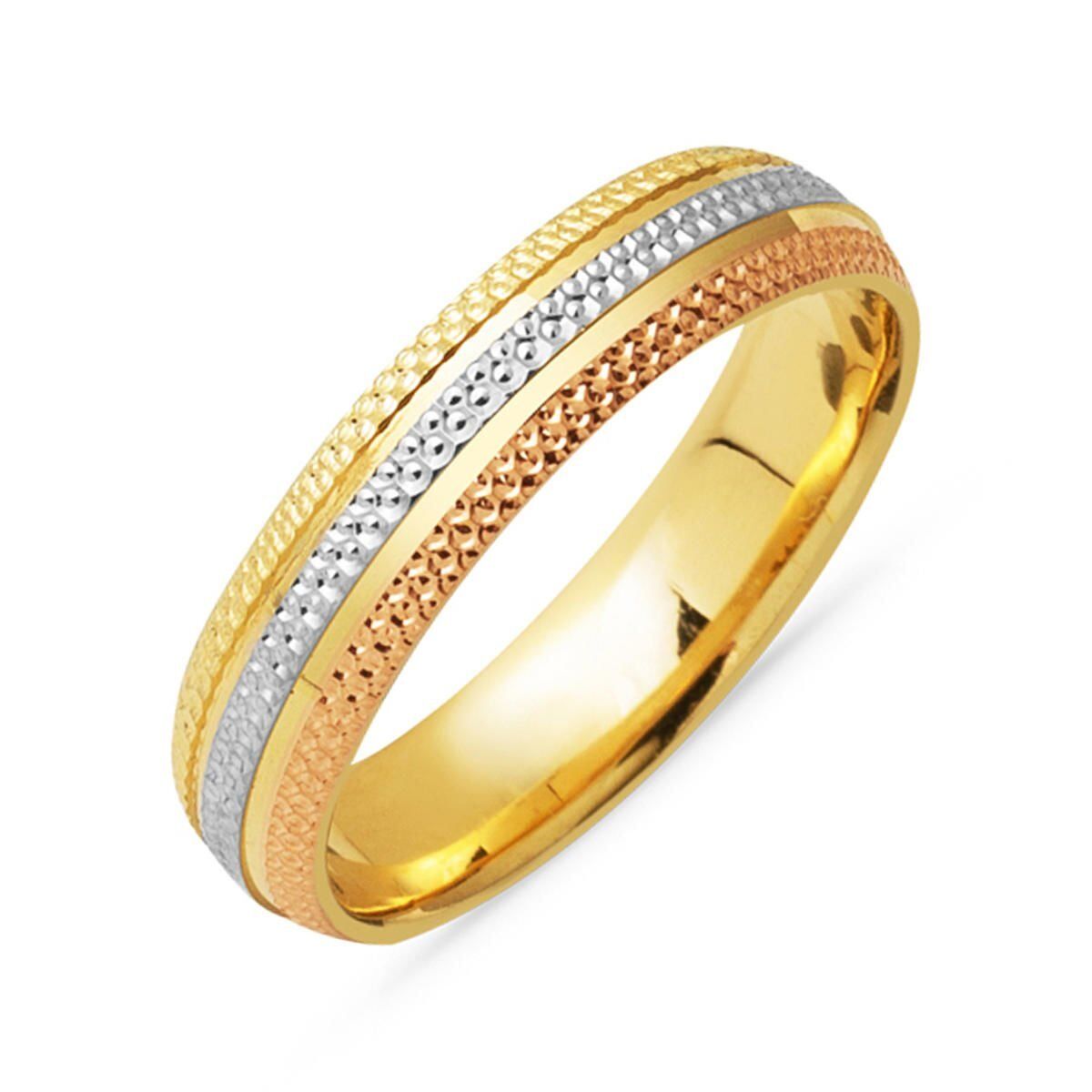 Üç Renkli 14 Ayar Altın Modern Erkek Alyans