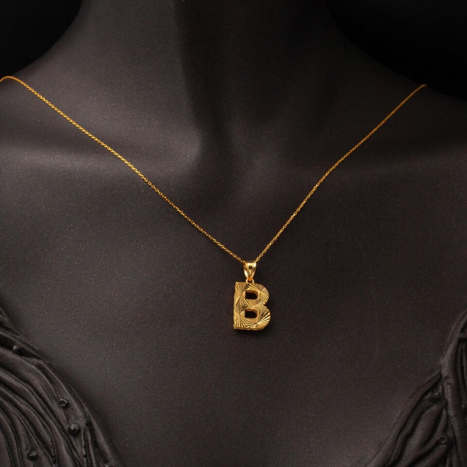 B Harfi 22 Ayar Zincirli Altın Kolye