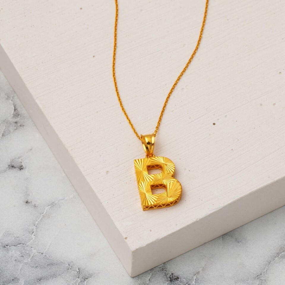 B Harfi 22 Ayar Zincirli Altın Kolye