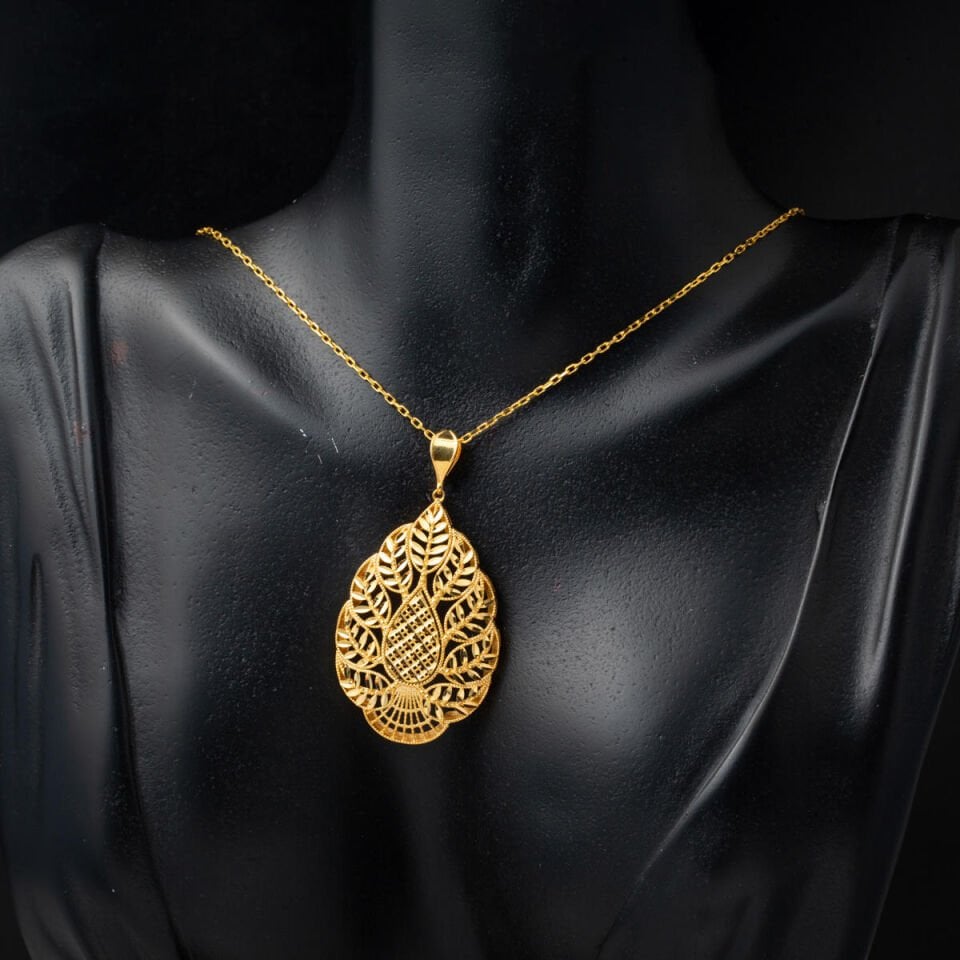 Yaprak Tasarım 22 Ayar Altın Kolye