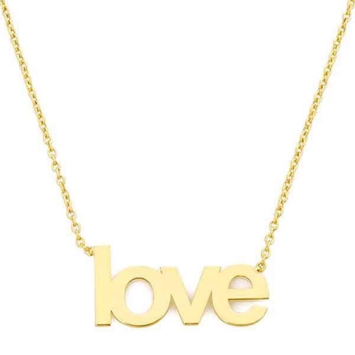 Love Yazılı Zincirli Altın Kolye