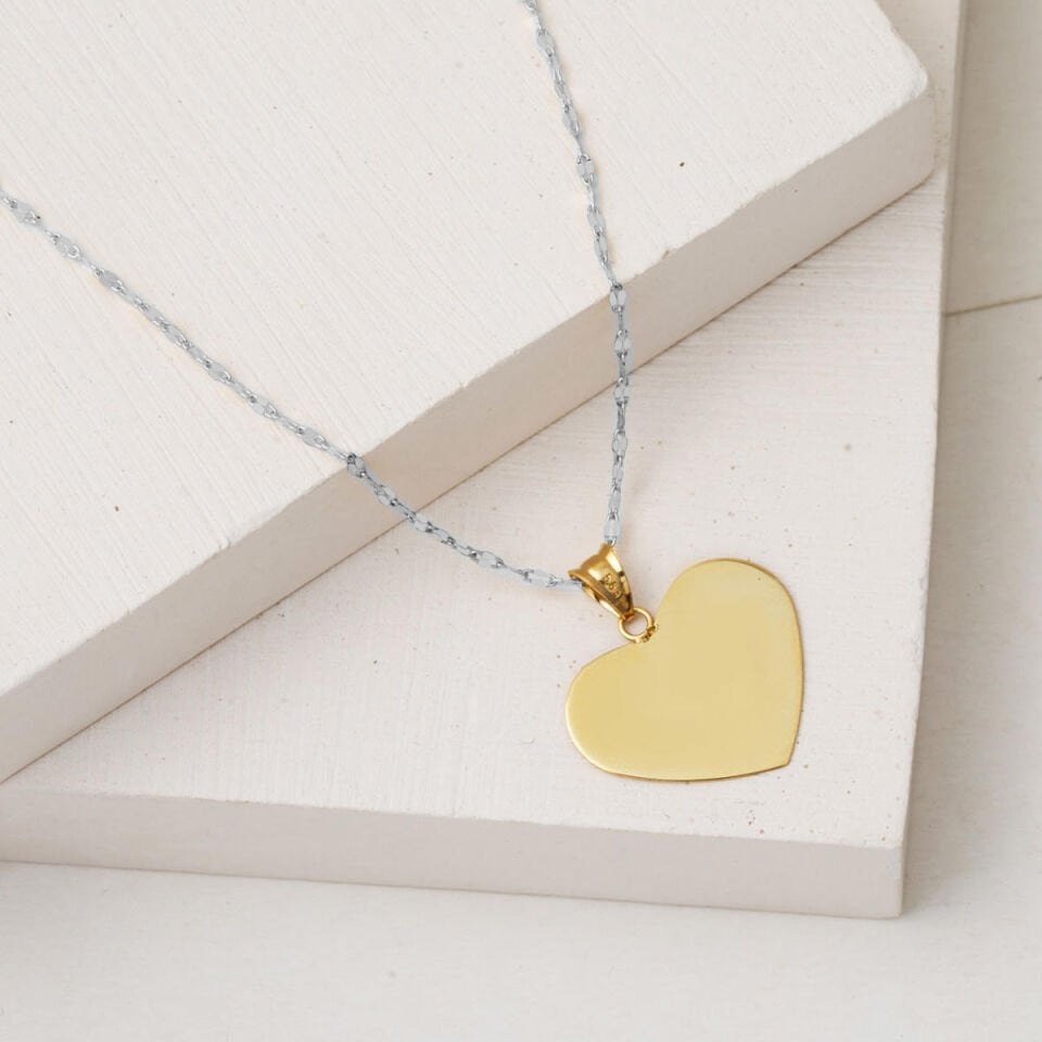 İsim Yazılabilen 14 Ayar Altın Kalp Kolye Ucu