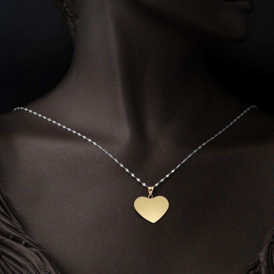 İsim Yazılabilen 14 Ayar Altın Kalp Kolye Ucu