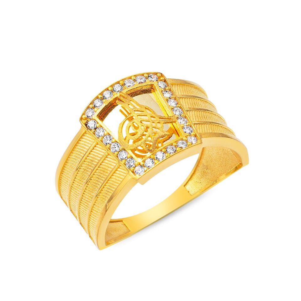 İnsta Tuğralı Taşlı Altın Yüzük