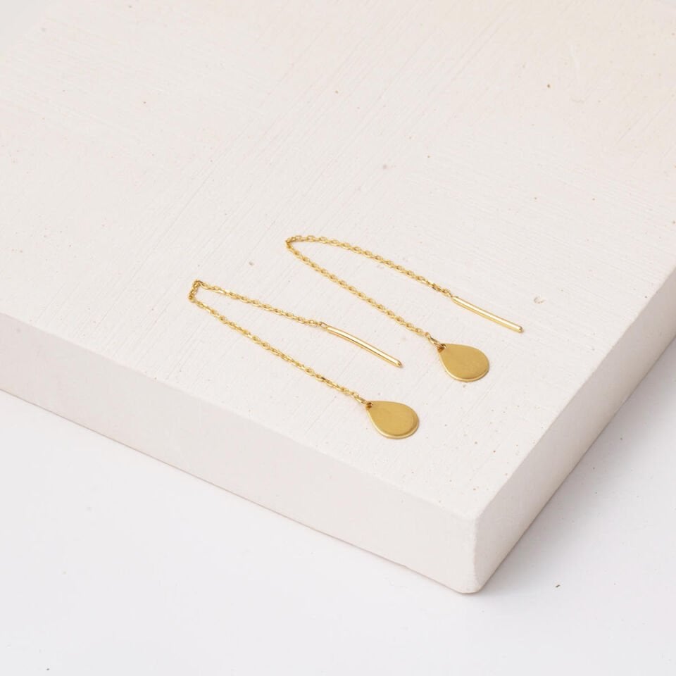 Damla Zincirli Küpe 14 Ayar Altın