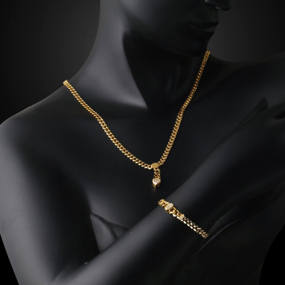 2 Karat Mozanit 14K Altın Gurmet Takı Seti