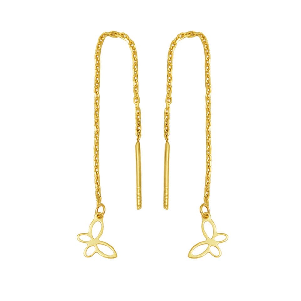 Zincirli Kelebek Küpe 14 Ayar Altın