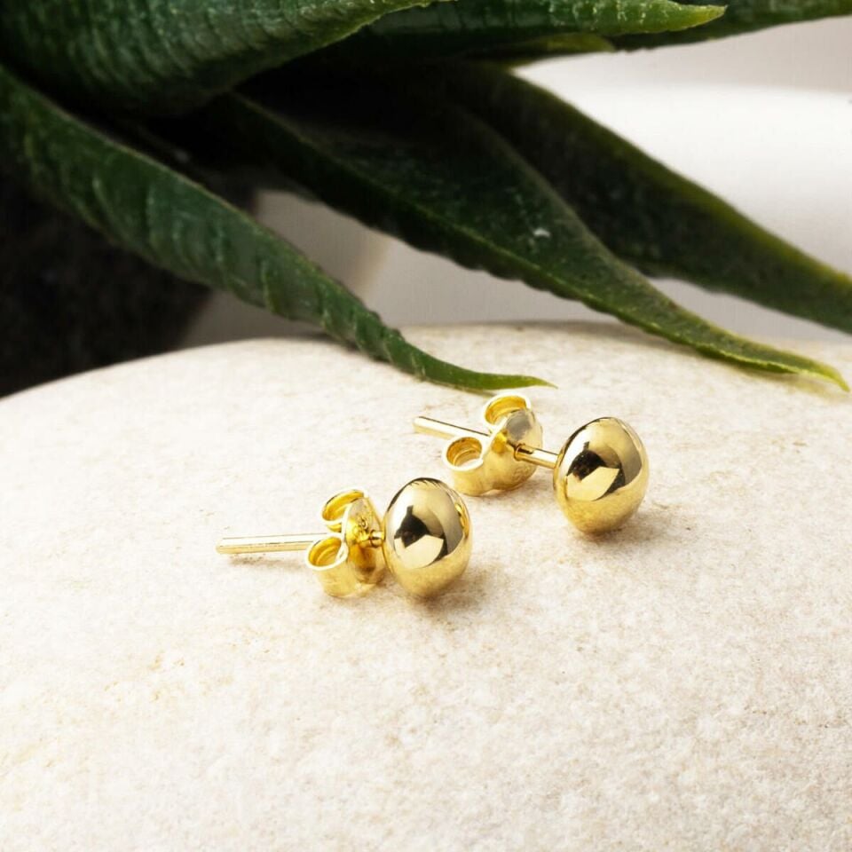 Aynalı 14 Ayar Altın Mini Top Küpe