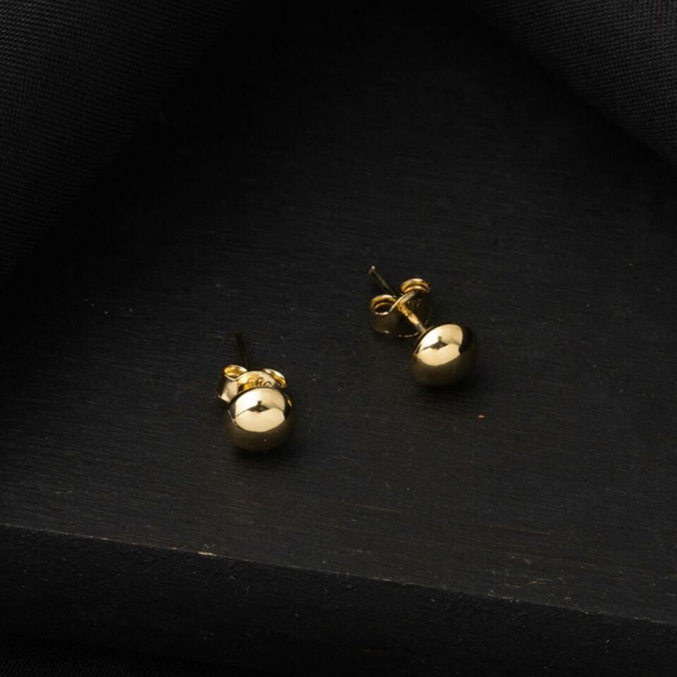 Aynalı 14 Ayar Altın Mini Top Küpe