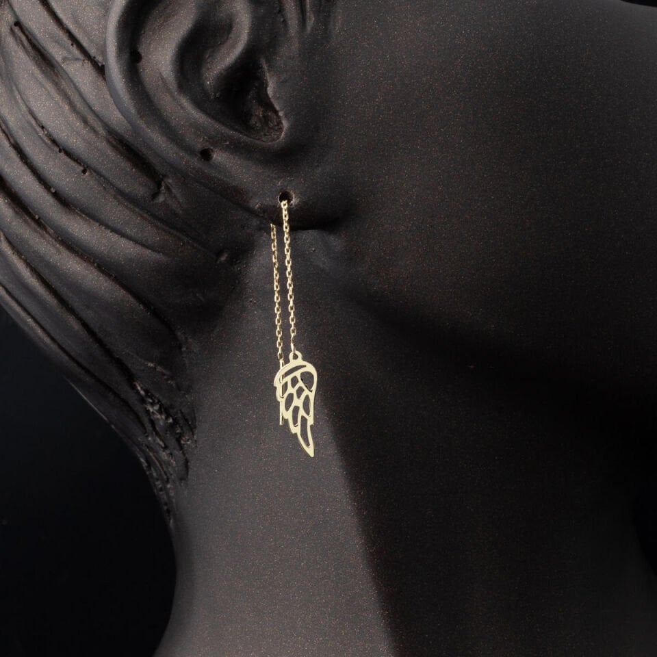 Zincirli Kanat Altın Küpe 14 Ayar