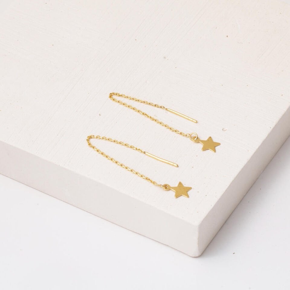 Yıldız Sallantılı 14 Ayar Altın Zincir Küpe