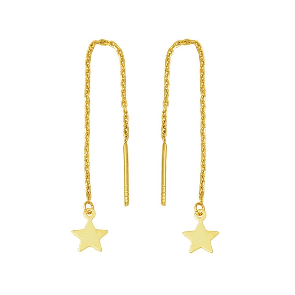 Yıldız Sallantılı 14 Ayar Altın Zincir Küpe