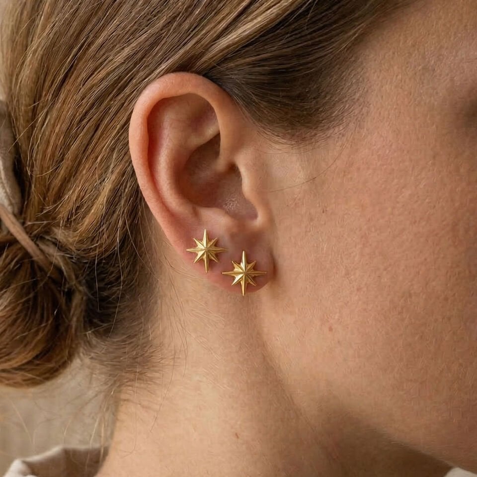 Pimli Kuzey Yıldızı Altın Küpe 14 Ayar