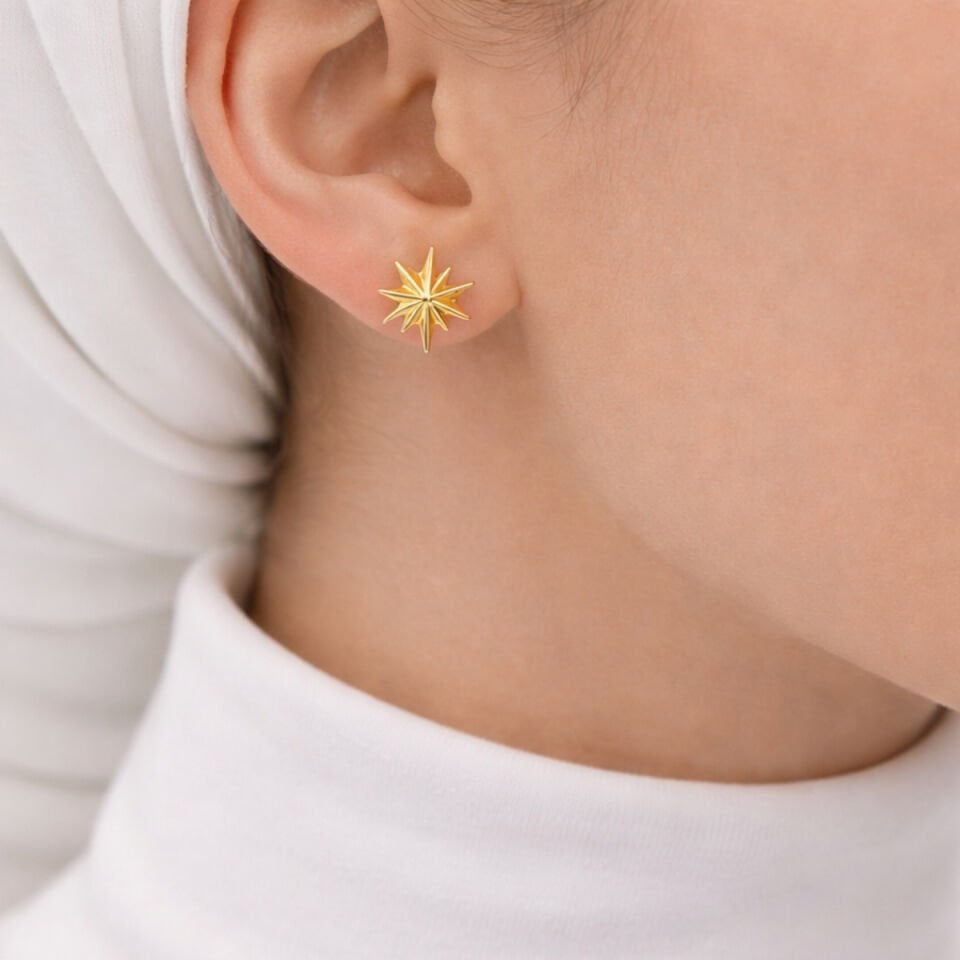 Pimli Kuzey Yıldızı Altın Küpe 14 Ayar