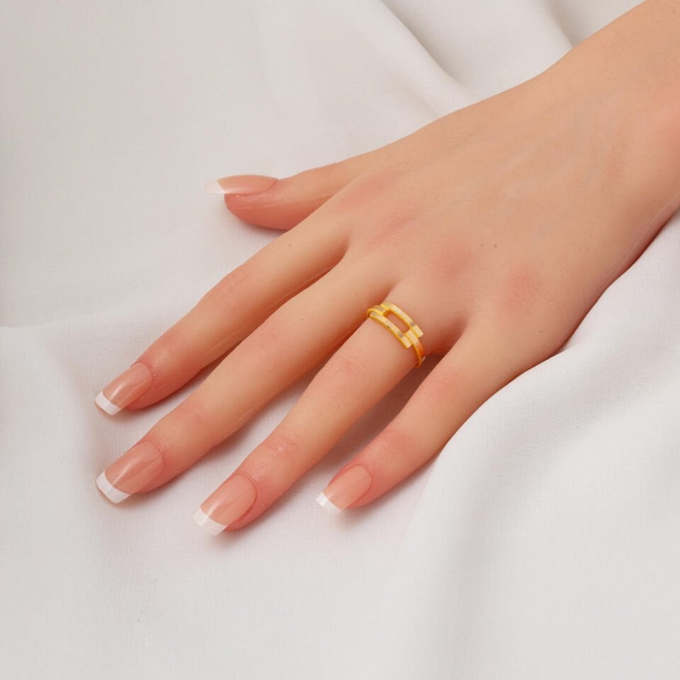 Tekli Kaburga Sarı Altın Yüzük