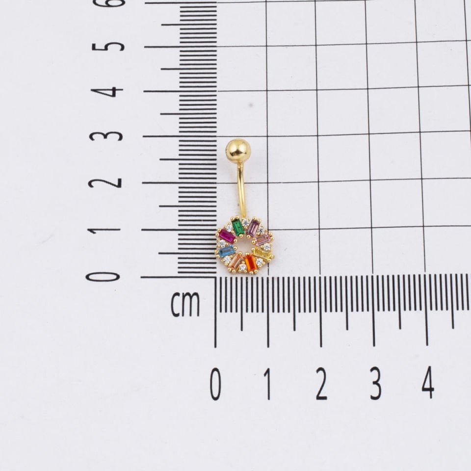 14 Ayar Renkli Taşlı Altın Göbek Piercing