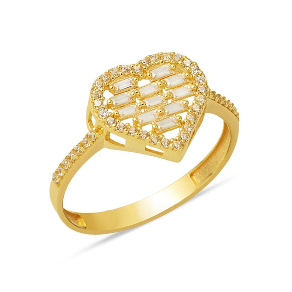 Bagetli Altın Kalp Yüzük