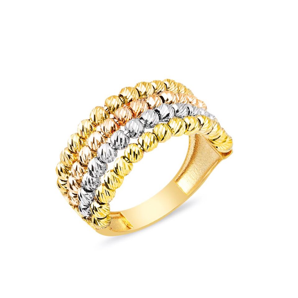 4 Sıra Renkli Toplu 14 Ayar Altın Yüzük