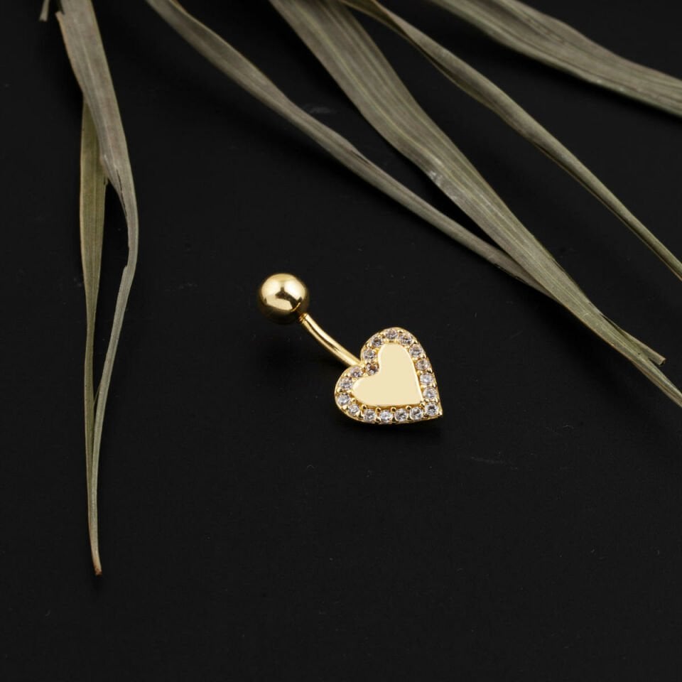 Kalp Model Altın Göbek Piercing 14 Ayar