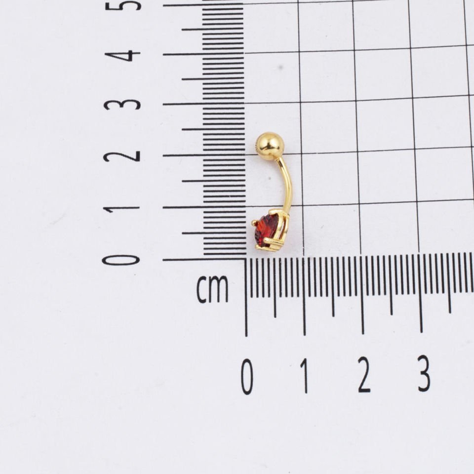 Kırmızı Kalp Taşlı 14 Ayar Altın Göbek Piercing