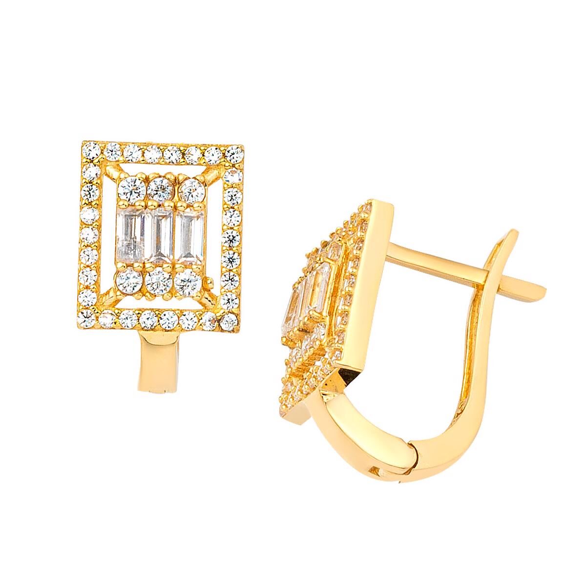 Baget Taşlı 14 Ayar Altın Küpe