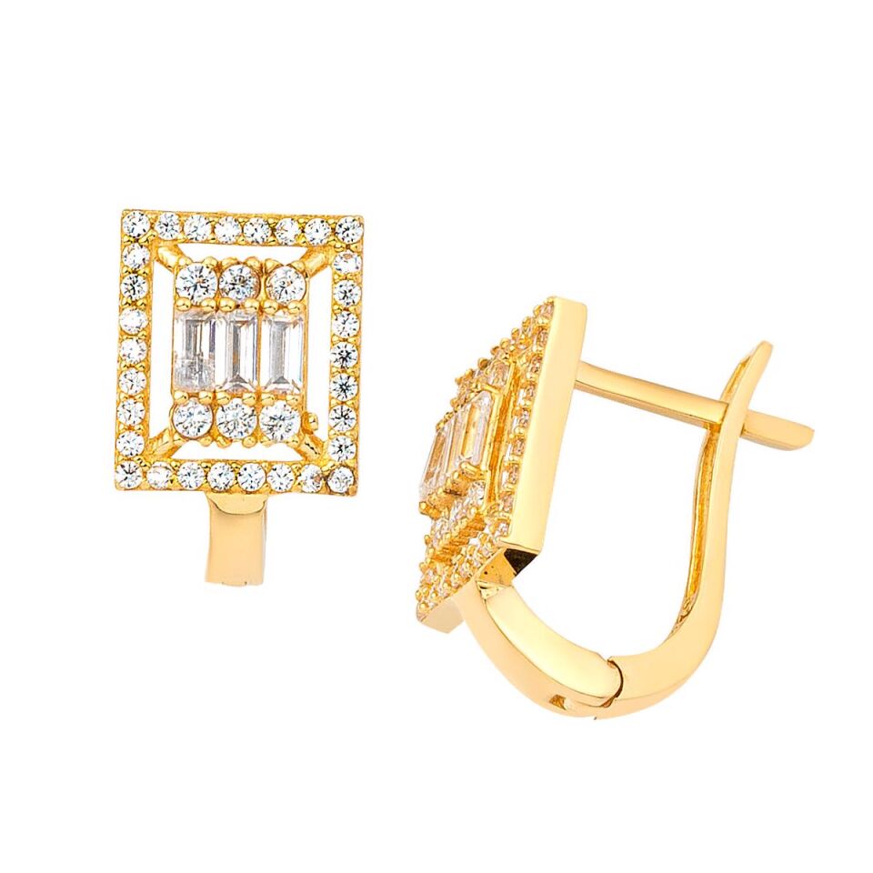 Baget Taşlı 14 Ayar Altın Küpe