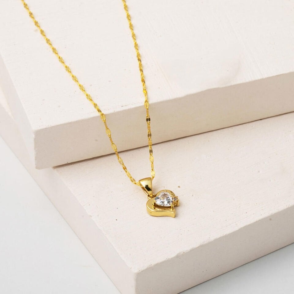 14 Ayar Altın Minimal Kalp Kolye
