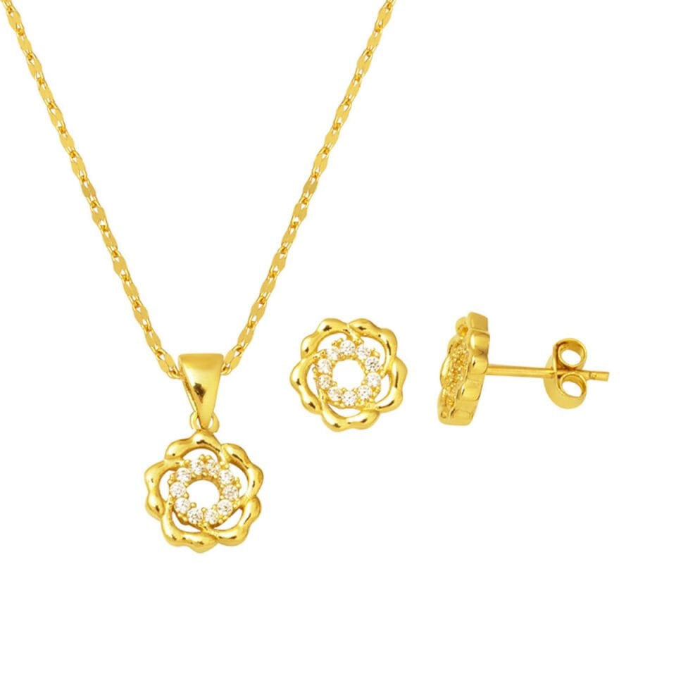 Minimal 14 Ayar Altın Kolye Küpeli Set