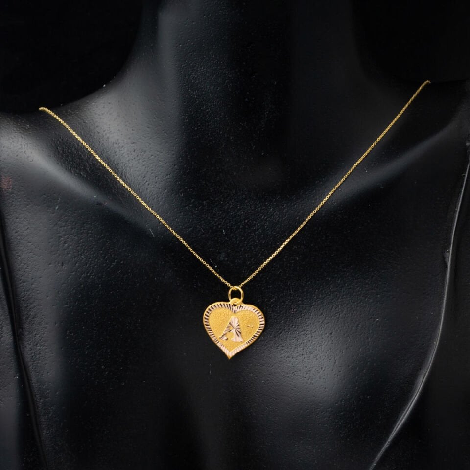 Kalpli A Harfi 14 Ayar Altın Kolye